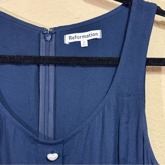 Reformation Women's Navy Lucian Mini Dress Size 2 Heart Button Preppy Party 90's - Picture 6 of 13